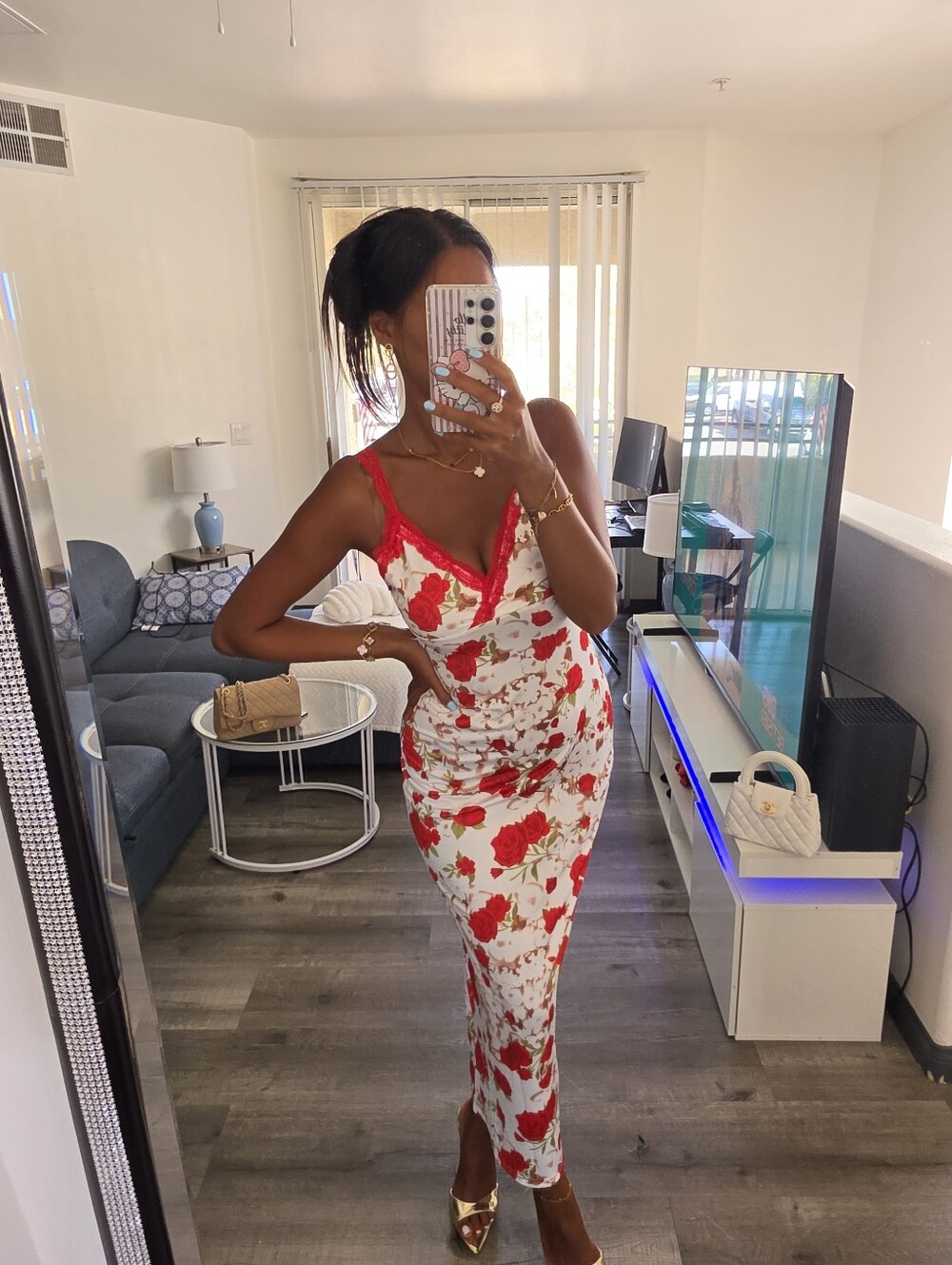 Floral Red and White Slip Midi Dress - Women - Picture 16 of 17